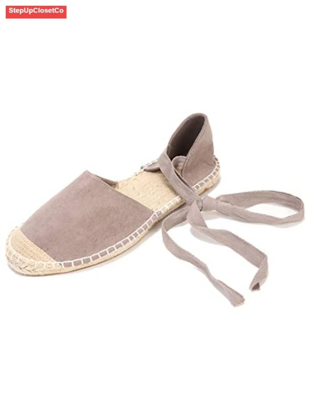 Faux Suede Cap-Toe Lace-Up Ankle Strap Espadrille Flat Sandals